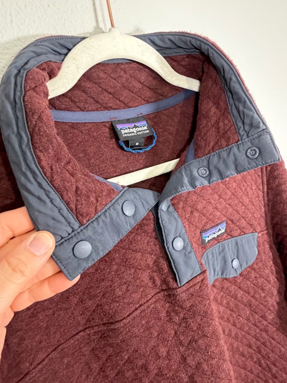 Patagonia Quilted Snap-T Pullover Sweatshirt Maroon Dark Ruby Cotton Women Med - Picture 8 of 9